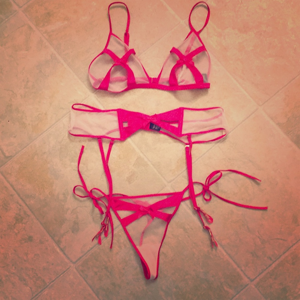 Red Gift Bow and Sheer Mesh Lingerie Set